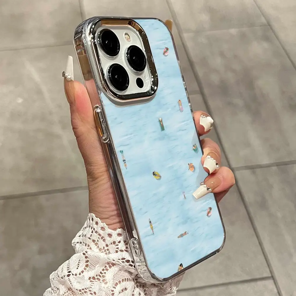 Funda Creativa para Teléfono con Diseño de Piscina Azul, para iPhone 17 16 15 14 13 Plus Pro MAX 16e, Antigolpes, Transparente HD