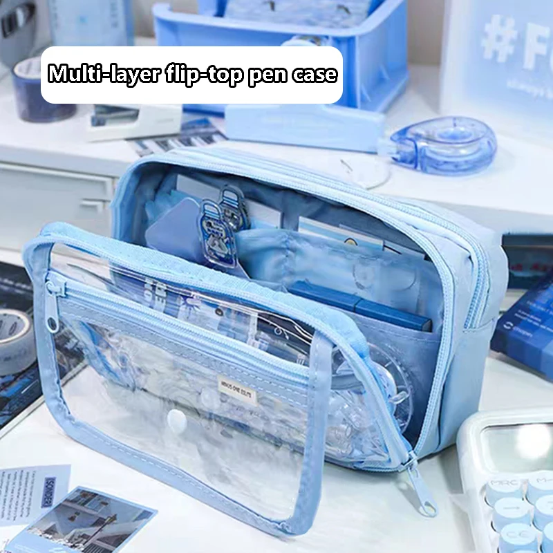 1 قطعة حقيبة أقلام رصاص لطلاب المدارس بسعة كبيرة متعددة الوظائف حافظة أقلام معكرون اللون مطابقة مقلمة لطيفة