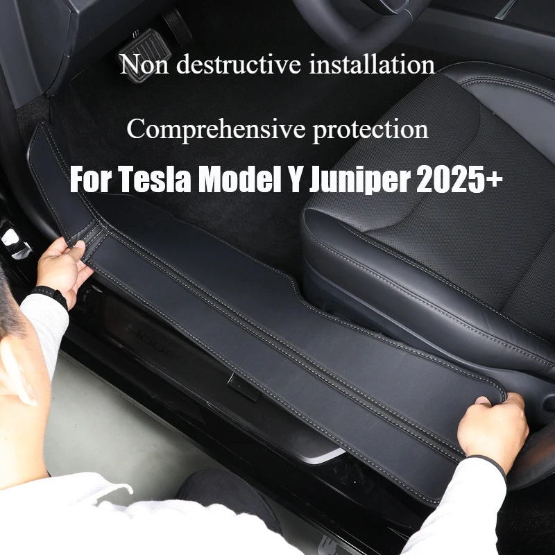 

Car Floor Mats for Tesla Model Y Juniper 2025+ PU Leather Car Door Sill Protector Threshold Strip Interior Protection Strip Pad