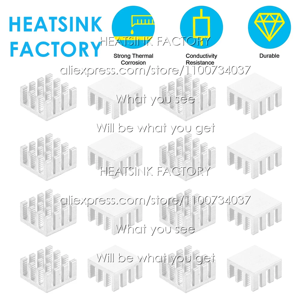 14x14x8mm Silver Aluminum Heatsink Cooling Radiator Cooler Heatsinks for MOS GPU IC Chip With Self Thermal Tape