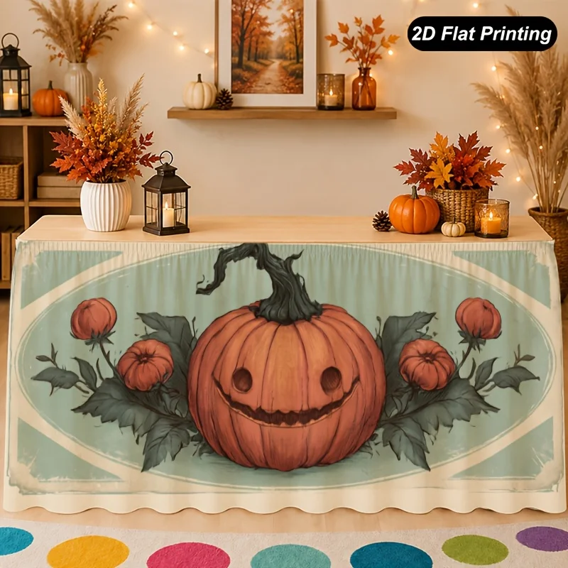 One autumn tablecloth featuring a terrifying skull and bone design, perfect for the family kitchen.