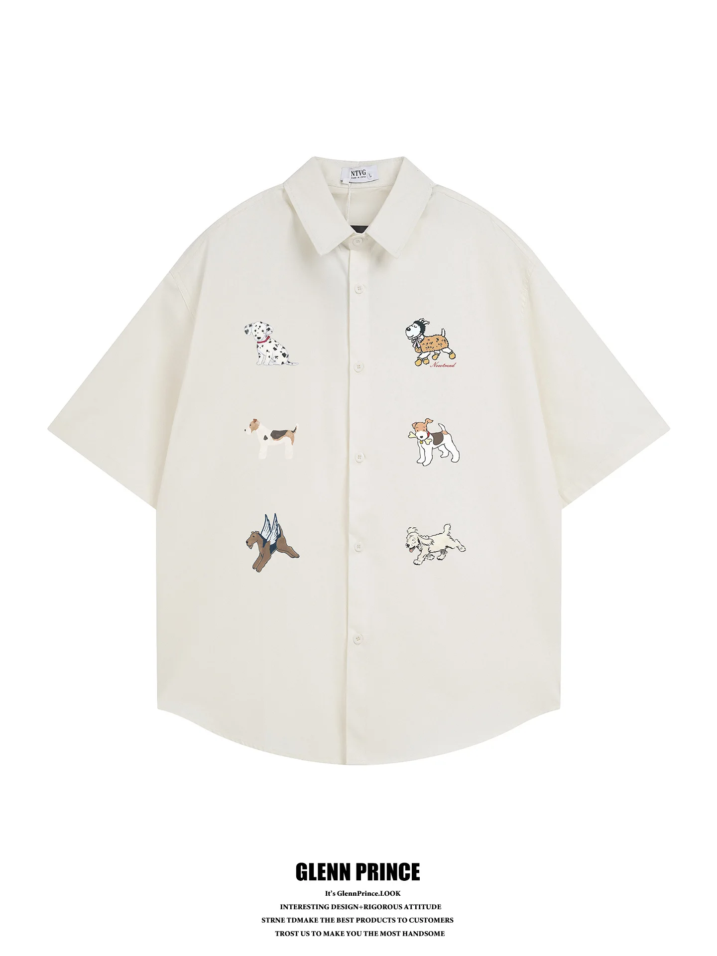 

GPstudio Japanese Style Cartoon Dog Print Short Sleeve Men's Shirt Summer Casual Loose Breathable Cotton Anti-aging College F...