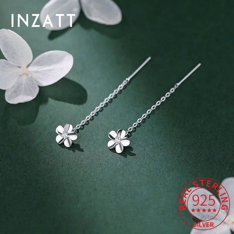 

INZATT Real 925 Sterling Silver Zircon Mini Flower Short Tassel Stud Earrings for Women Cute Fine Jewelry Minimalist Accessories