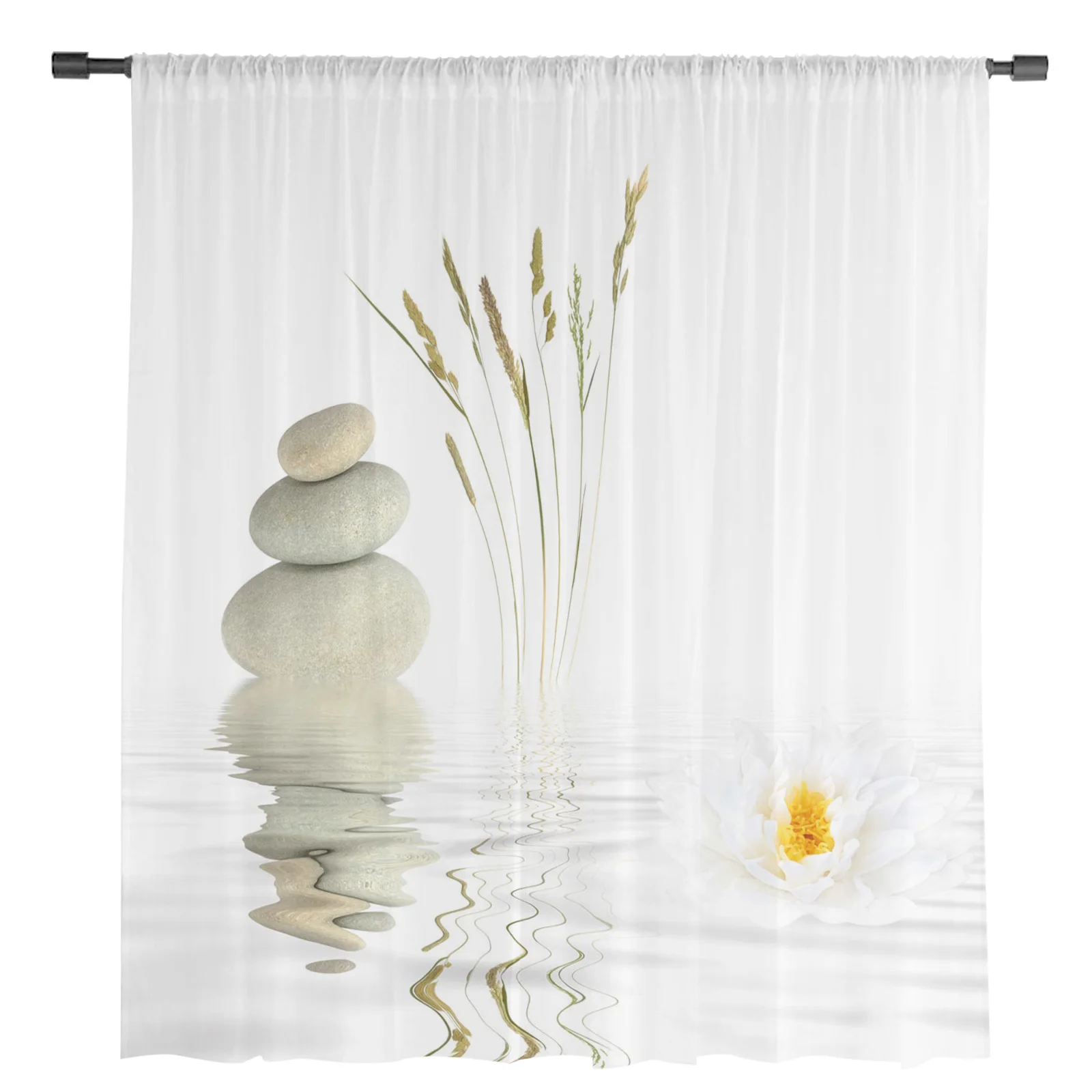 Stone Lotus Reflection Sheer Curtains for Living Room Bedroom Home Decor Chiffon Voile Christmas Curtains