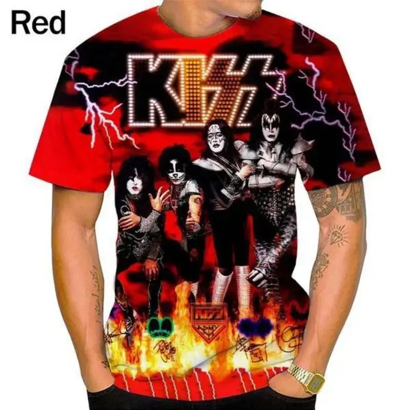 Summer Men\'s Fashion Hip Hop Punk Personality Short Sleeve T Shirt American Rock/Heavy Metal Kiss Band 3D Print Music T Shirt