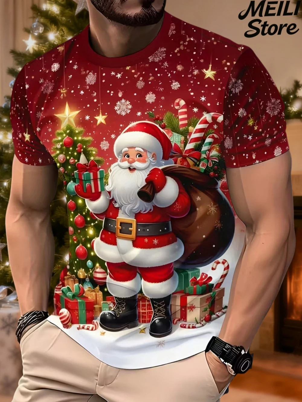

Santa Claus 3D Print Men's T Shirt Casual O-neck Short Sleeve Tops New Year Party X'mas Clothing Fashion Loose Men Christmas Tee