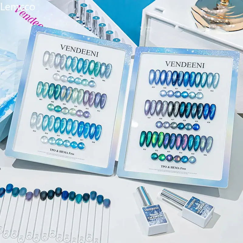 Lemcco Icy Blue 36 Colors Glass Bead Cat Eye Gel Nail Polish Set Semi Permanent UV LED Magnet Gel  Nail Art Salon Magnetic Gel