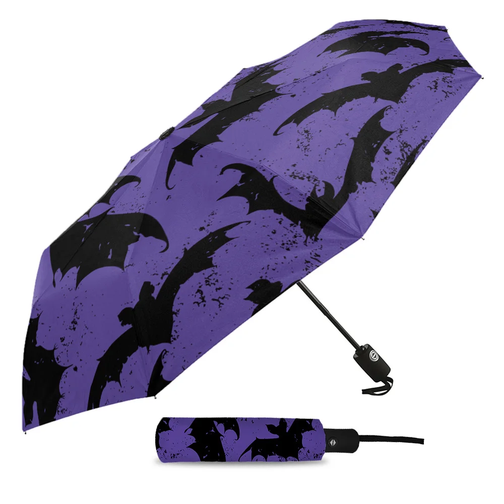 Halloween Bat Pattern Sunny Umbrella Automatic Beach Umbrella Outdoor Adults Printed Rain Umbrella for Men Kids Parasol