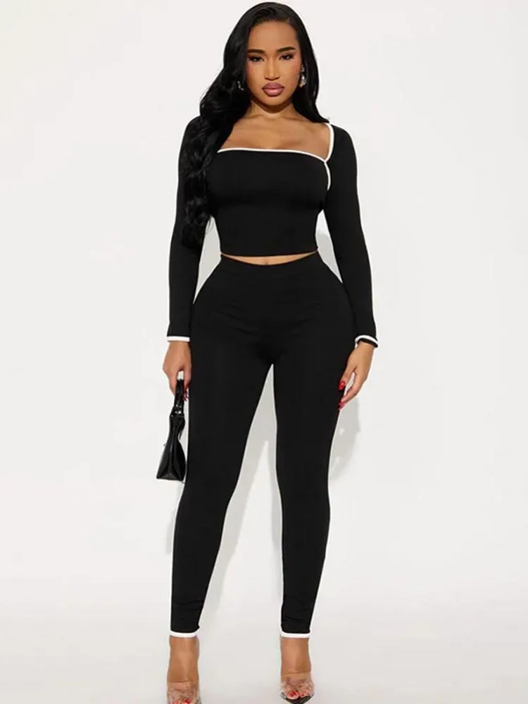 Set da donna 2 pezzi 2025 Autunno Inverno Manica lunga Crop Top e pantaloni Abiti Abiti Set coordinati di moda Completi Tute