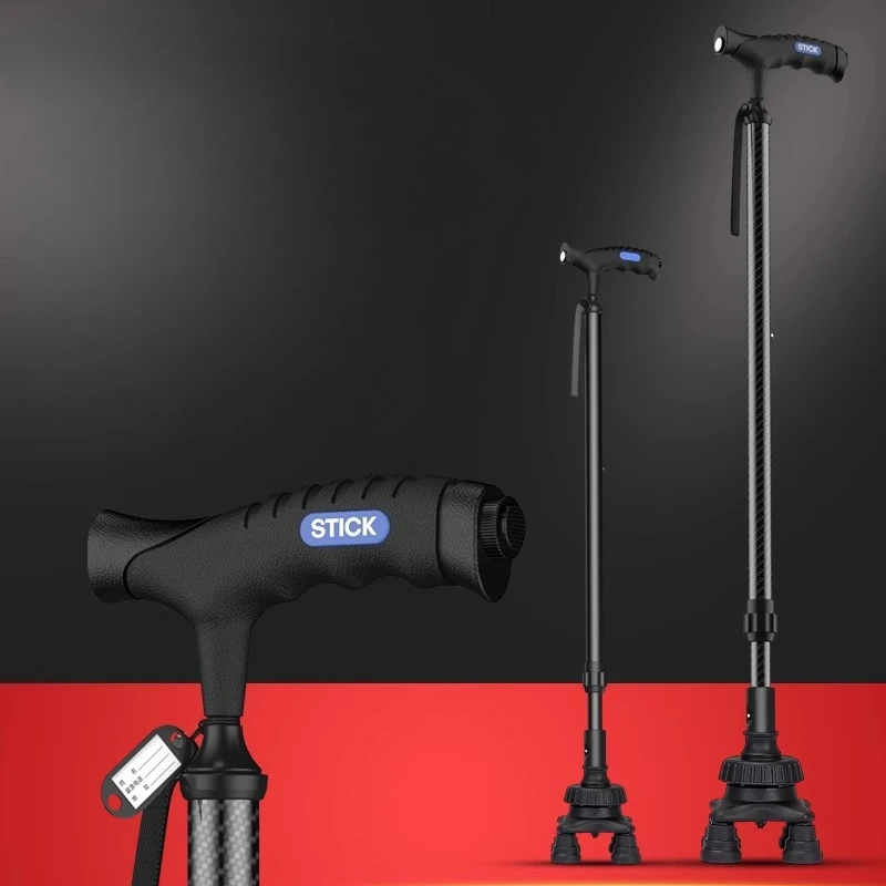 

Crutches with Lamps Elderly People Anti Slip Sturdy Anti Fall Canes Telescopic Foldable Four Legged Walking Stick Walking Aids