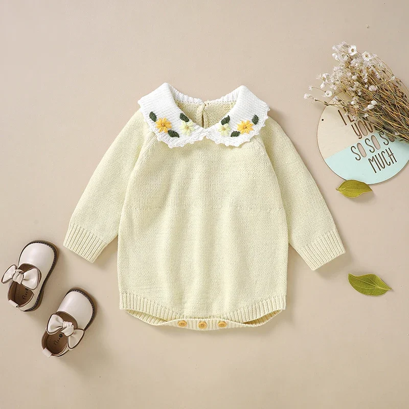 Baby Bodysuits Knitted Newborn Boy Girl Romper Long Sleeve Autumn Infant Kid Clothing Fashion Embroidery 0-18M Overalls Jumpsuit