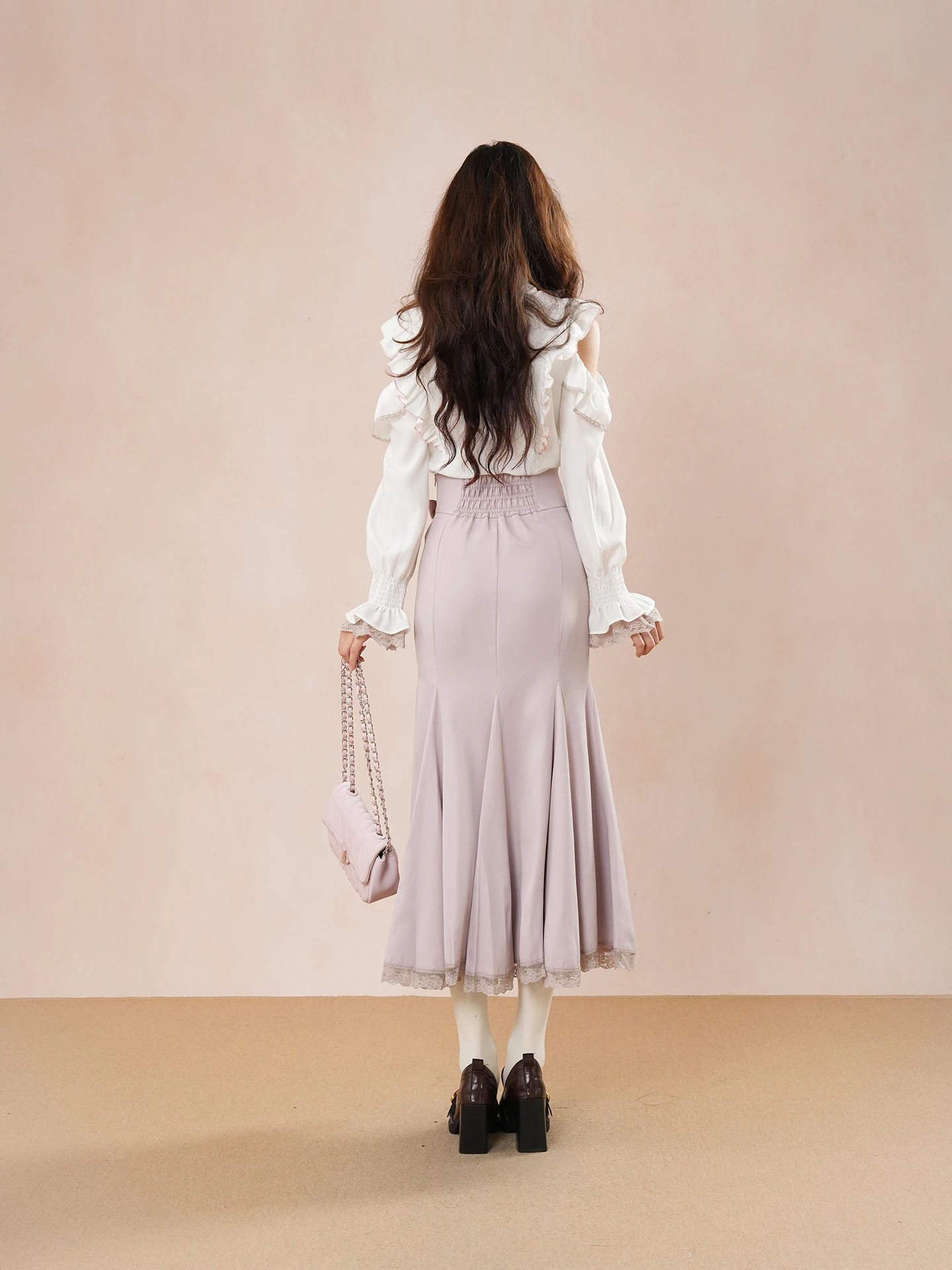 النمط الياباني أنيقة الحلو خارج الكتف قمصان طويلة الأكمام عالية الخصر القوس طويل ذيل السمكة التنانير قطعتين مجموعات للنساء الخريف #4