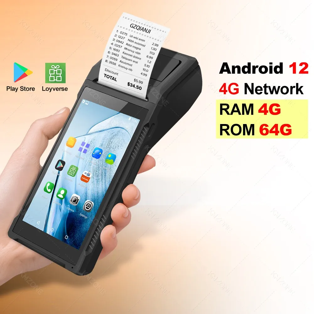 Android 11/12 POS PDA met 2D barcode scanner, NFC, 58mm bonprinter, handheld terminal, Point of Sale systeem, alles-in-één, 4G/64G