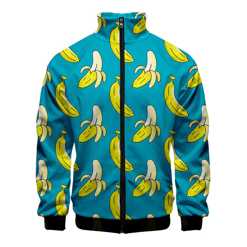 

Lemon Peach Banana 3d Printed Jacket Men Fashion Street Oversized Long Sleeve Coat Tops Cartoon Fruits Zipper Jackets Clothes