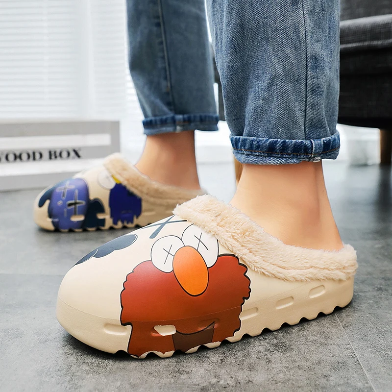 Fashion Men Cartoon Slippers Winter Plush Warm Shoes Men Home Slippers Comfort Soft Men Indoor Cotton Shoes Chinelos Masculinos