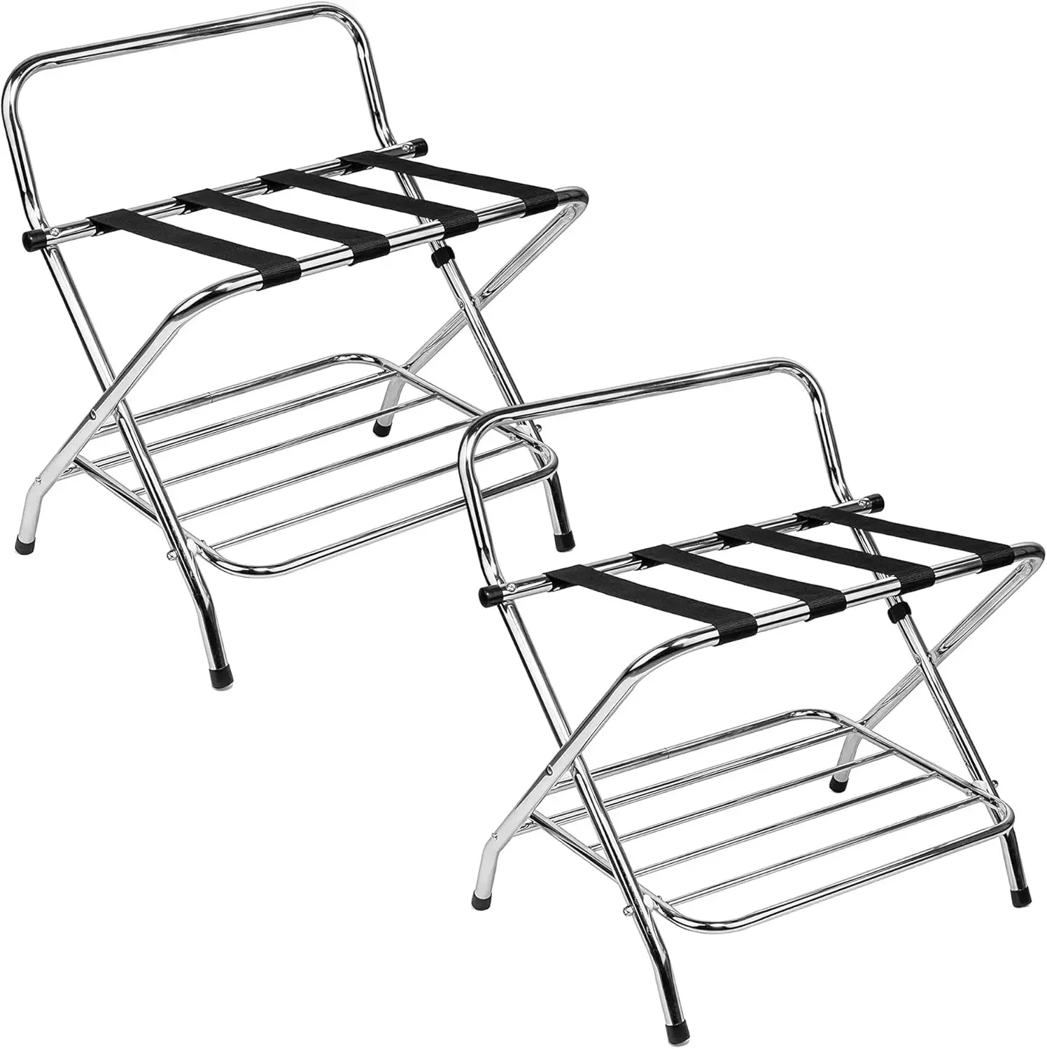 Luggage Rack X-Shape Single Tier Foldable Sturdy with Nylon Straps & Rubber Feet for Added Stability | Metal Stand Shoe Rack for