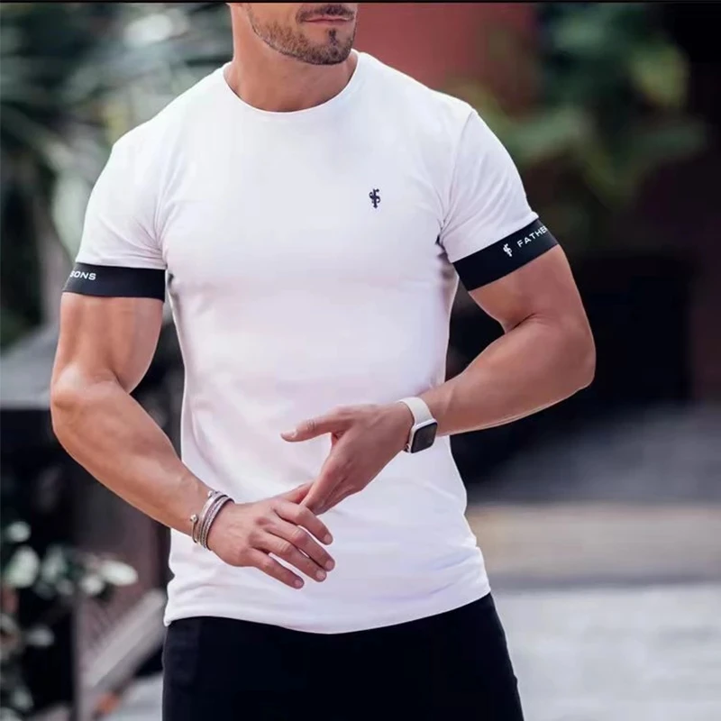 2022 Summer Casual Men Running T-Shirts Gym Fitness Training New Male O-Neck Printed High Quality Sports T-Shirts Oversized Tops