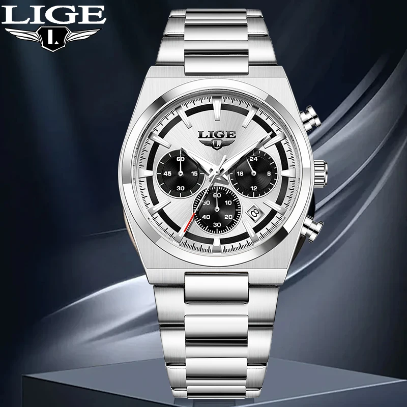 

LIGE Casual Luxury Quartz Watches for Men Simple Stainless Fashion Retro Auto Date Waterproof Luminous Man Watch Random Gift Box