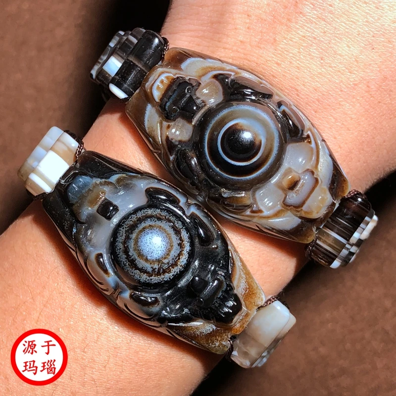 Wonderful Tibetan Dzi Bead Bangle Bracelets Nature Eyes Lucky Energy Amulet Beads Agate Bless Masont