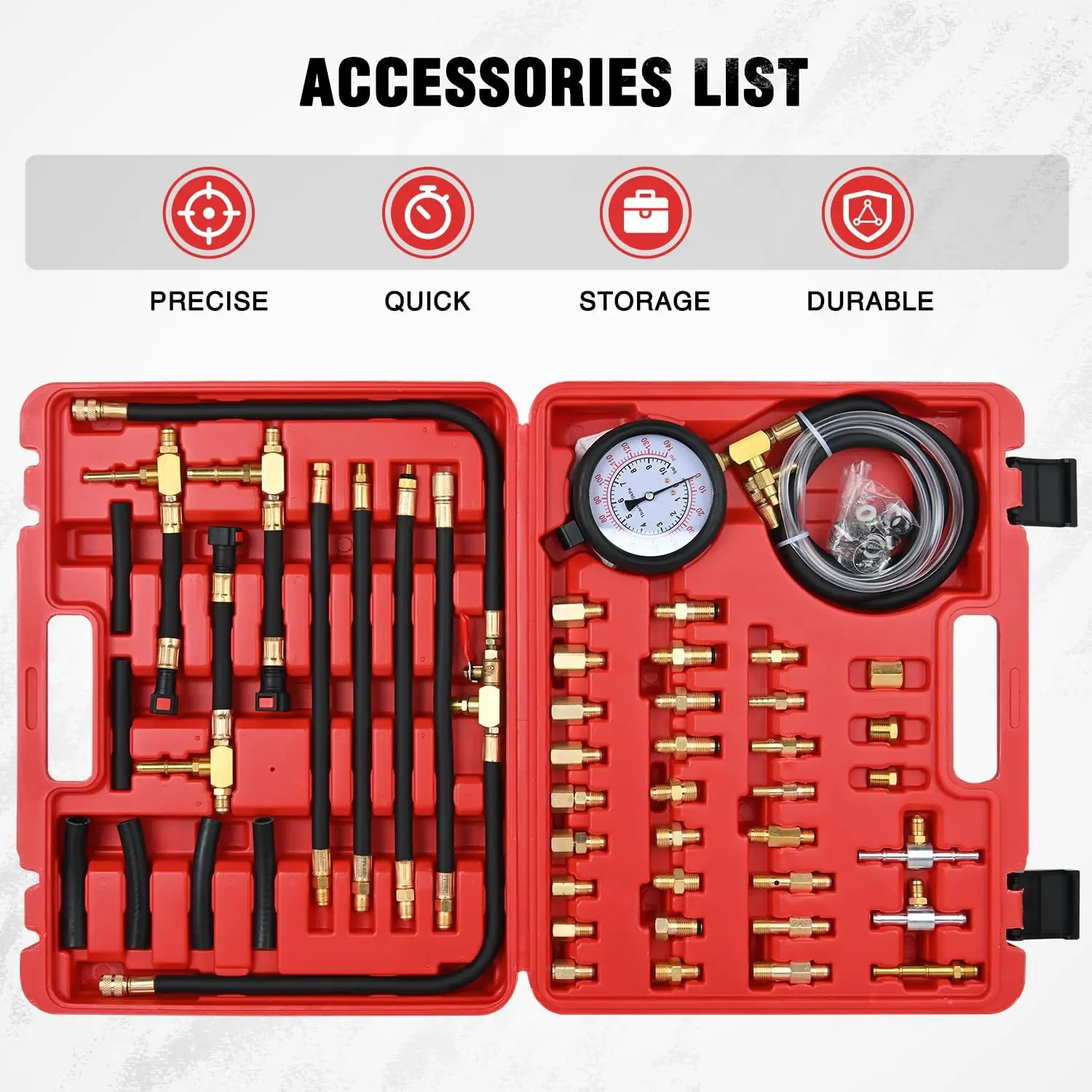 Fuel Pressure Tester Kit, 0-140 PSI Fuel Pressure Gauge with 9.49,7.89,6.30 Fuel Line Fittings, Master Fuel Injection Pressure A