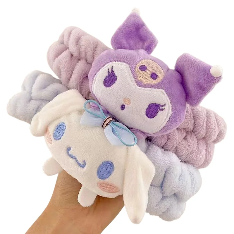 Sanrio headband Kuromi cartoon plush face wash high elastic headband Japanese and Korean student girl cute styling wash headgear