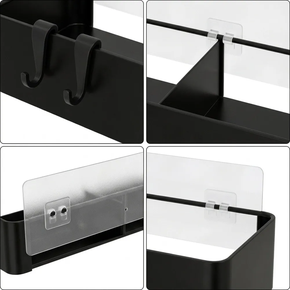 Rust Resistant Black Shower Shelf Set Iron Material No Drilling Installation 30 x 11 x 5.6 cm 32 x 12.5 x 6 cm Two Piece Set