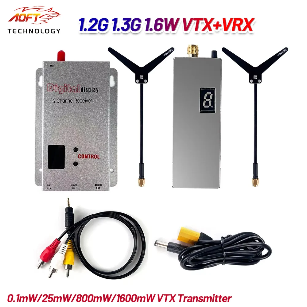 

1,2G 1,3G 1,6 W FPV VTX передатчик 8CH 1060 ~ 1360 МГц 0,1 МВт/25 МВт/800 МВт/1600 мВт видеопередатчик приемник для дрона с широким диапазоном FPV