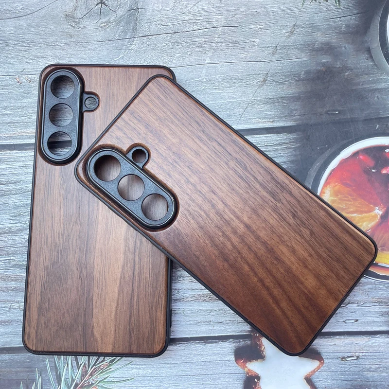 Prawdziwe drewniane etui na Samsung Galaxy S26 S25 S24 Ultra Plus, naturalny orzech, bambus, miękki bumper, pełna ochrona aparatu. — zdjęcie produktu 3