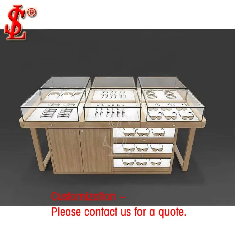 custom.Customized Shop Decoration Glass Optical Shop Furniture Wooden Sunglasses Display Cabinet Optical Shop Interior Desig
