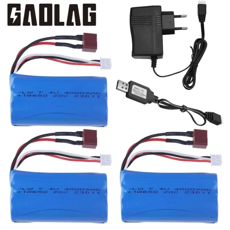 Литий-Полимерный Аккумулятор 7,4 в 4000 мАч 18650 с T-образной вилкой для XINLEHONG 9125, запасные части для игрушечных автомобилей с дистанционным управлением 9125 Q901 XLH, запасные части