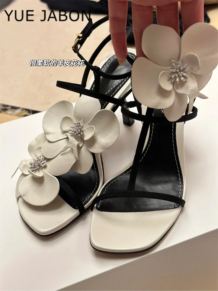 White Flower Luxury Designer High Heels Women Fashion Sandals Female Summer Slingback Sandals Women Party Dress Shoes Pumps