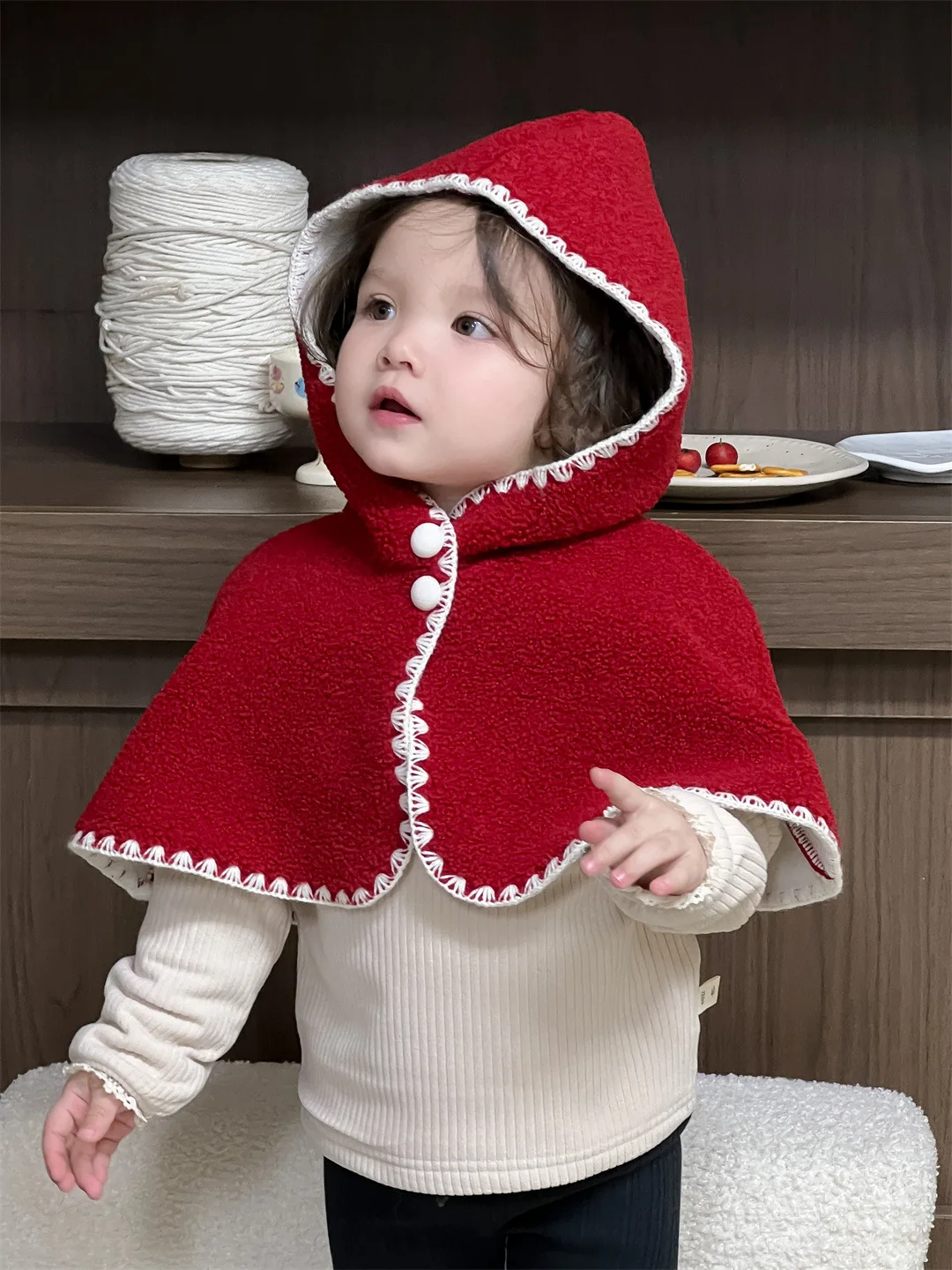 2024 Winter New Baby Plus Velvet Thick Windbreak Cloak Girls Warm Hooded Coat Toddler Jacket Sweet Cute Infant Girl Cape