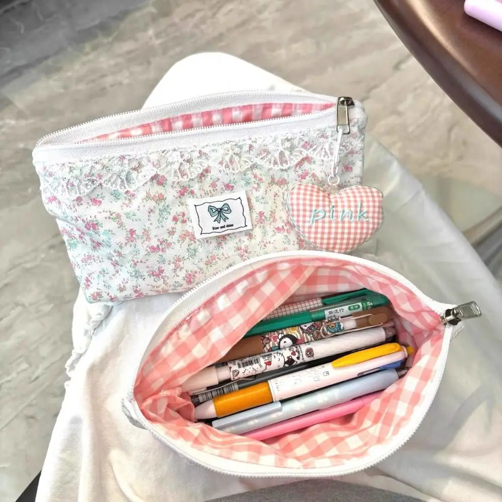 Bolsa para bolígrafos con diseño Floral de encaje fresco, bolsa de papelería multifuncional de gran capacidad, estuche para lápices para estudiantes