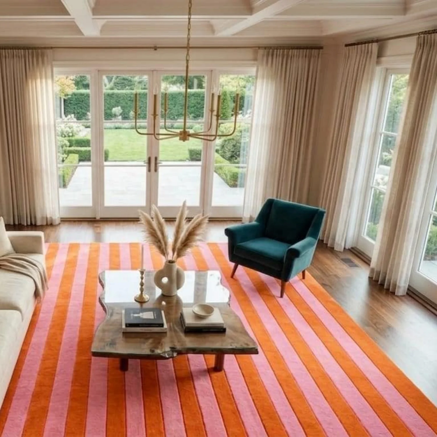 Room Decor Rug  H1and Tufted Orange Pink StR1iped Wool Area Rug  R Dopamine DE1cor Carpet