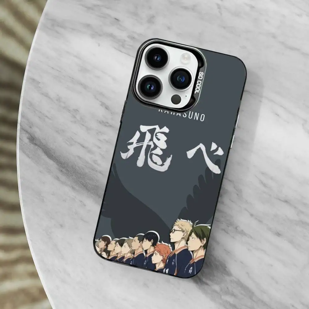 حافظة H-Haikyuu Anime K-Karasuno لهاتف iPhone 11,12,13,16,14,15, Mini, Pro,XS,MAX غطاء أسود غير لامع مقاوم للصدمات #4