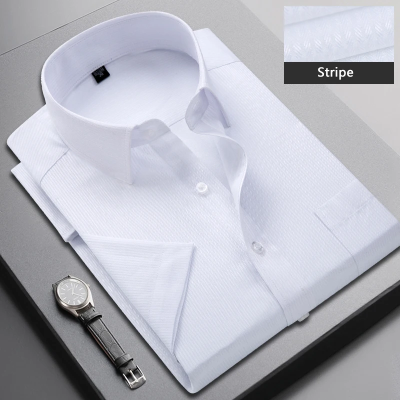 Summer Short-sleeved Men\'s Stripe Shirt Slim Business Classic Lapel Fashion Male Formal Work Shirt Brand Clothing M-5XL