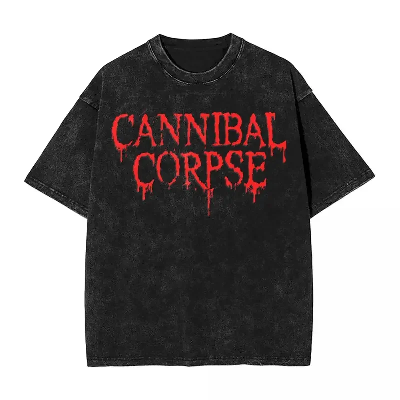 Washed T Shirts Cannibal-Corpse-Symbol Hip Hop Novelty T-Shirt Streetwear 100% Cotton Graphic Printed Tops Tee Shirt Men Women