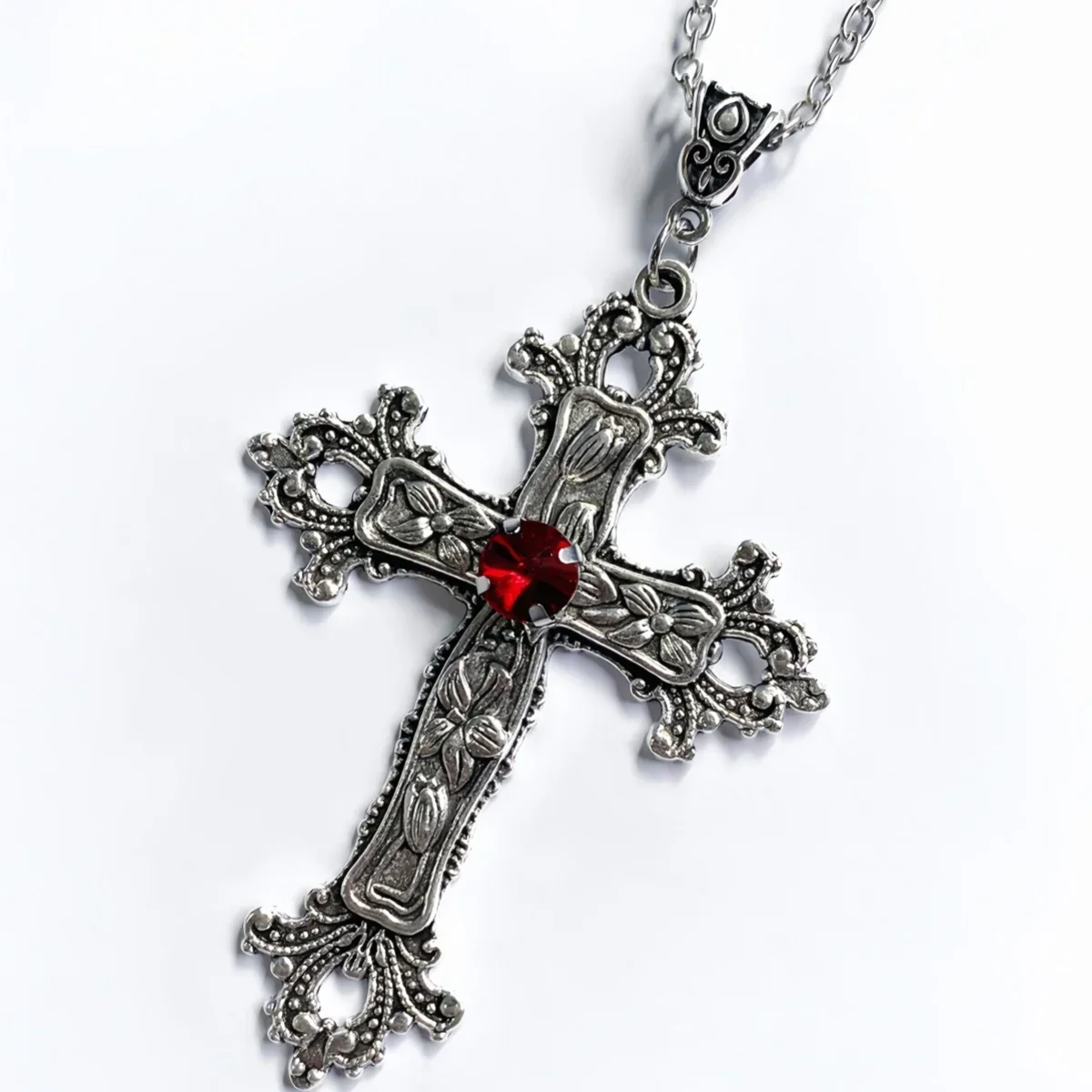 Edgy Irregular Crystal Cross Pendant – Uni Punk Gothic Necklace, Layered Clavicle Chain for Streetwear & Gifts ﻿