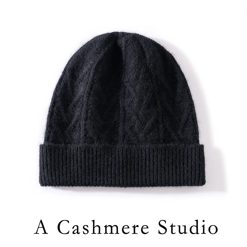 Nueva moda 100% gorro de Cachemira clásico Jacquard Color sólido sombreros de mujer Otoño Invierno prendas de punto de Cachemira sombreros suaves y cómodos