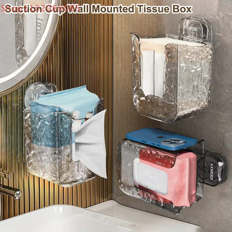 

Wall Mounted Tissue Box With Suction Cup Punch Free Paper Towel Holder Paper Box Wall Mount Dispenser For Kitchen Office