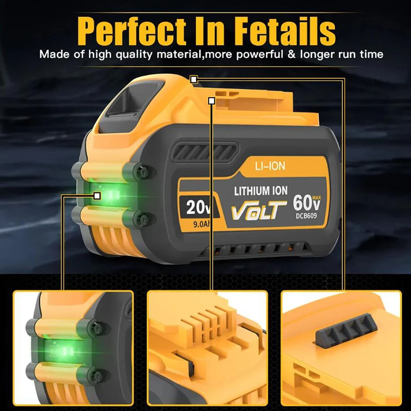 Original For DEWALT 20V/60V 9000mAh Replacement Li-ion Battery DCB609 DCB200 DCB182 DCB205 DCB206 DCB209 Power Tool Battery