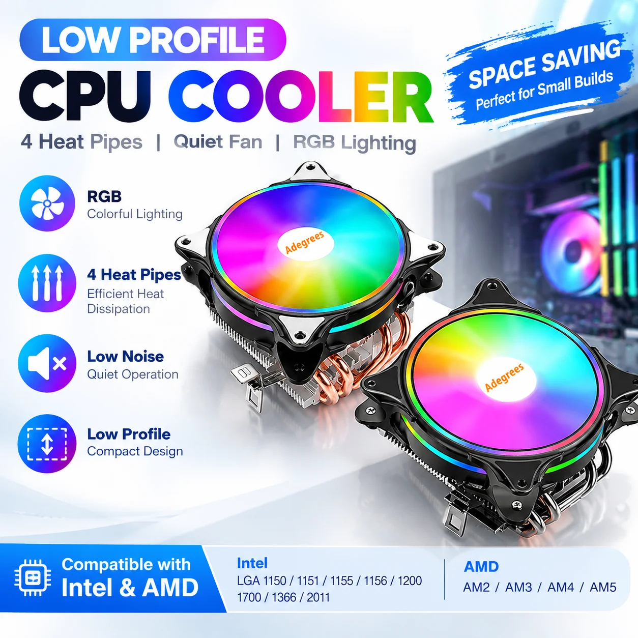 120mm CPU Air Cooler 4Pin PWM Cooling Fan Quiet PC Heatsink Radiator for Intel LGA 775 1150 1151 1155 1200 1700 2011 AMD AM3 AM4
