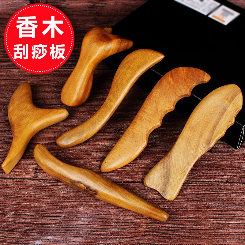 Natural Sandalwood Massage Board Gua Sha Scraping Tool Wooden Fish Knife S Shape Y Fork Half Spoon