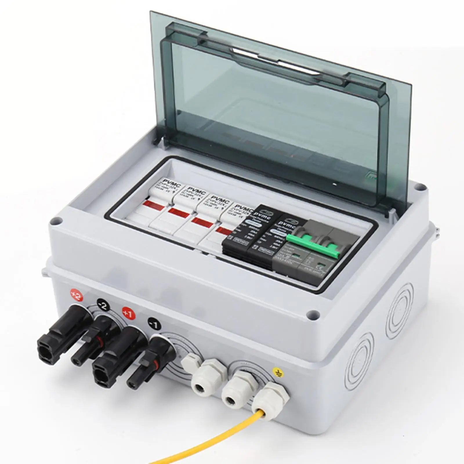 

Солнечный комбинировочный бокс (комбинер-бокс) герметичный, пылезащищенный, DC 600В, с предохранителями, автоматическими выключателями и устройствами защиты от перенапряжения (SPD) для автомобильной промышленности