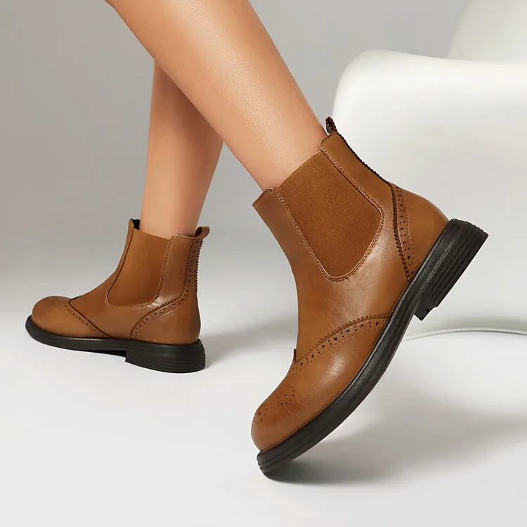 

British Style Women's Ankle Boots Pu Leather Chunky Heel Women's Boots