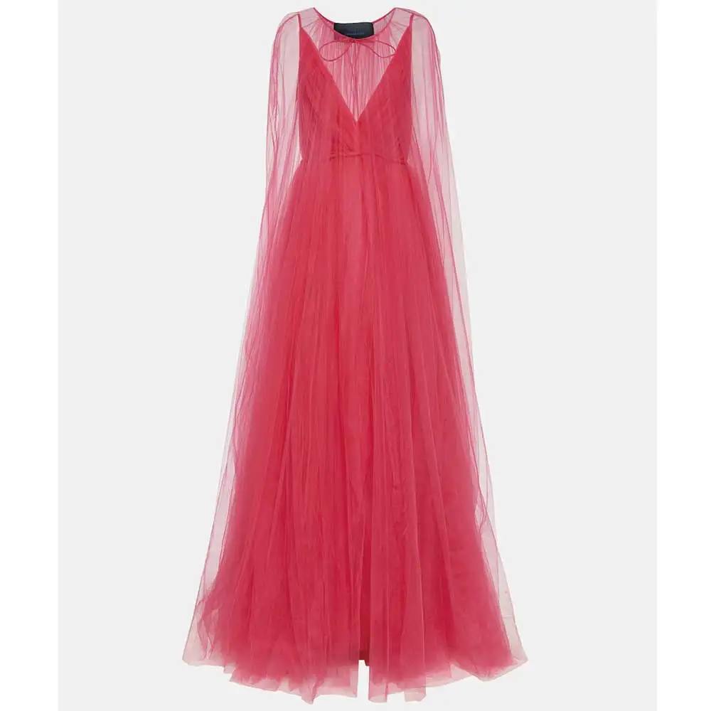 Abito sottoveste con collo profondo rosa abito da Cocktail con scollo a cuore abito da ballo con volant Sexy Tulle ricamato mantello in Tulle occasione formale da donna