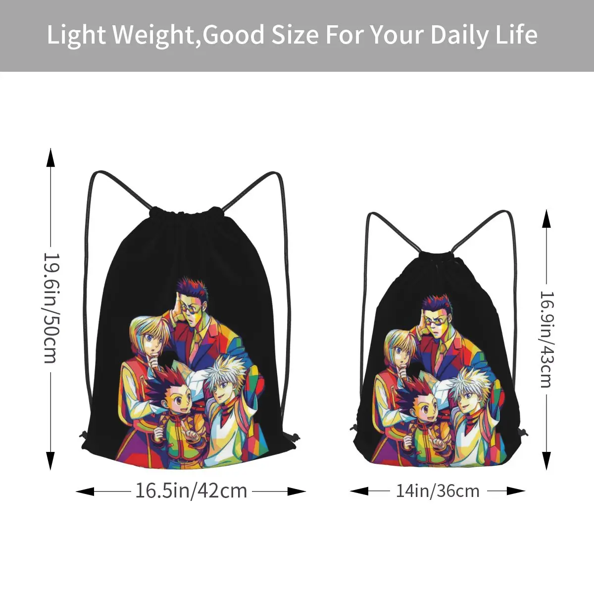 Hunter X Hunter Pop Art Backpacks Fashion Drawstring Bundle Pocket Storage Bag Book Bags for Travel School