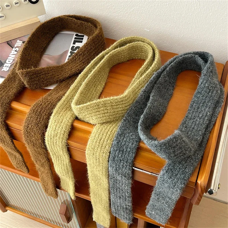 

Winter New Solid Color Narrow Long Scarf Female Korean Version Knitted Scarves Women'S Imitation Cashmere Muffler