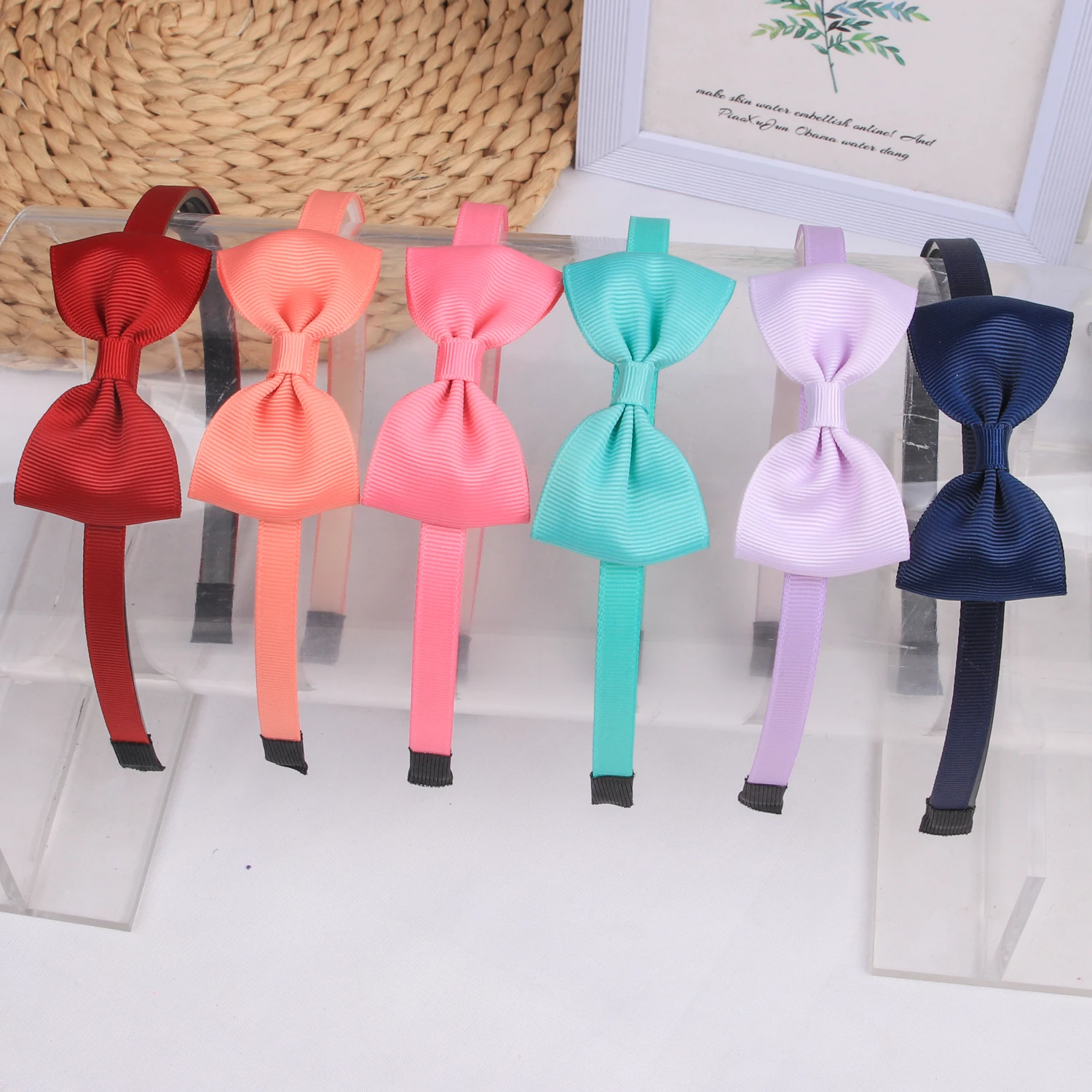 1PC Grosgrain Ribbon Hair Bows Headbands Girls Plastic Hairbands 3inch Bows Headband Children Kids Fashion Hair Aceessories