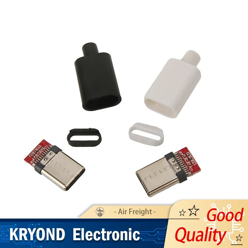 5PCS USB 3.1 Type C 24 Pin Male Plug Welding Connector Adapter with Housing Type-C Charging Plugs Data Cable Accessories Repair